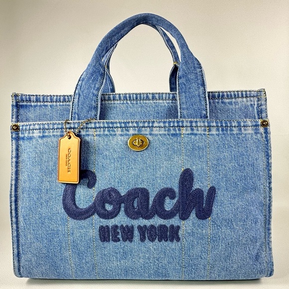 NWT NEW WOMENS COACH MEDIUM CARGO DENIM TOTE BAG - Picture 1 of 12